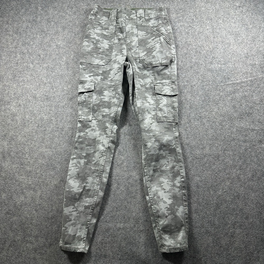 Spanx Cargo Skinny Pants Womens Size M Gray Camo High Rise Stretch Twill Pull On